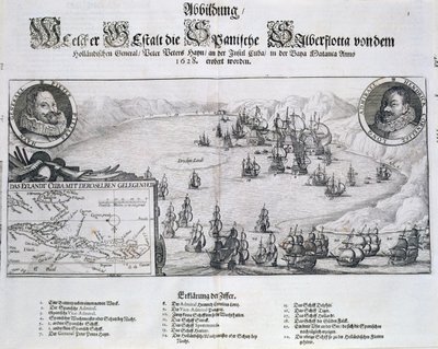 Eroberung der spanischen Flotte durch die Niederländer unter Admiral Piet Heyn (1578-1629) vor Matanzas, Kuba, 1628, aus 